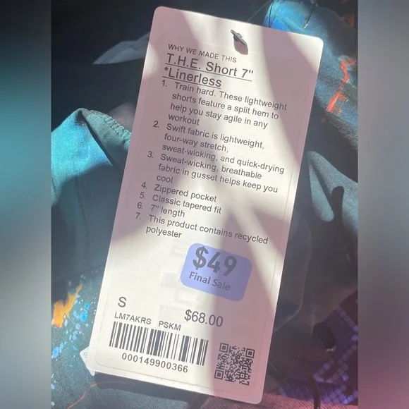 Lululemon T.H.E. 7” Short *Linerless Paint Spark Multi, Small, New - Picture 13 of 13